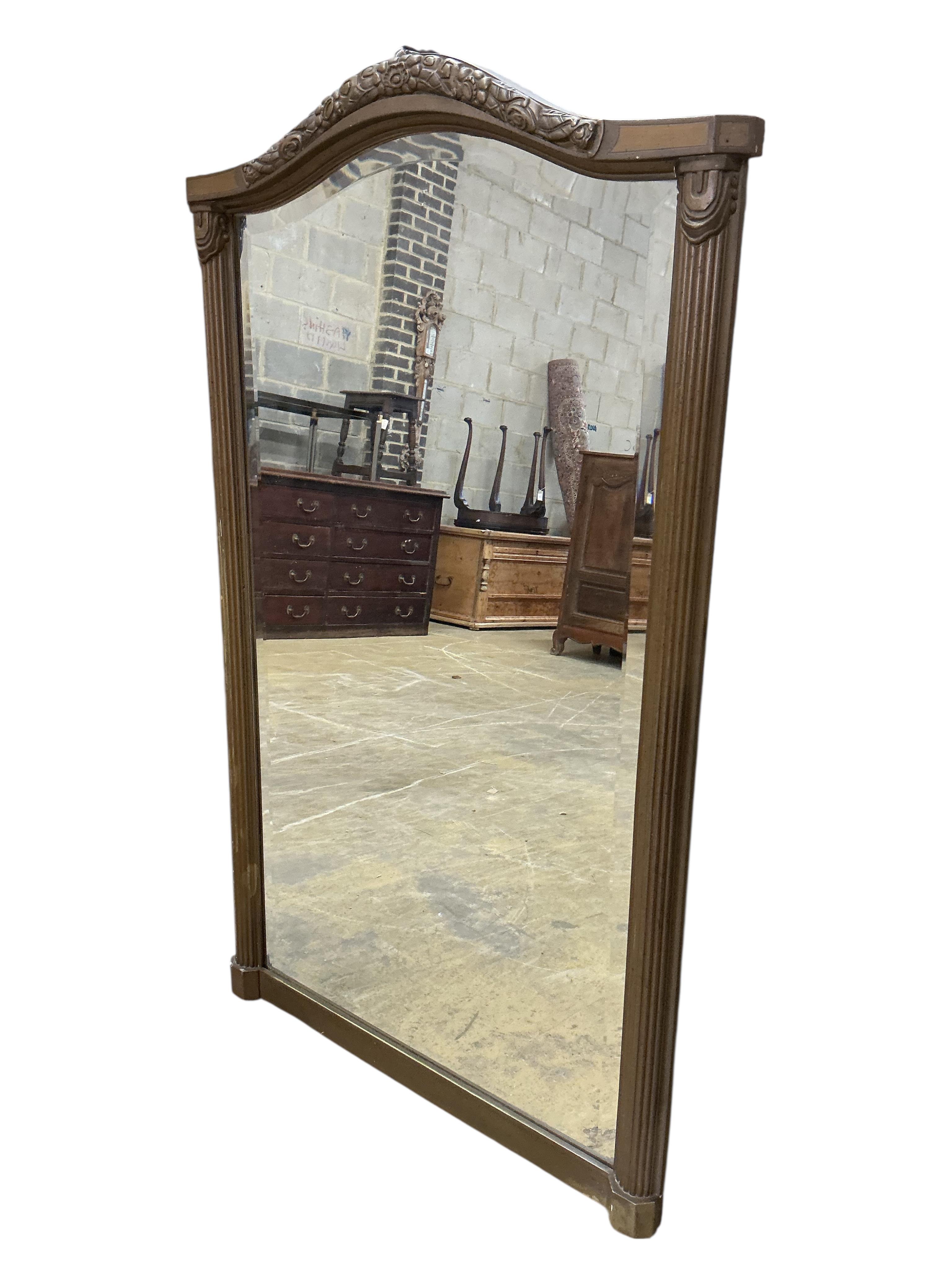 A French Art Deco gilt frame overmantel mirror, width 80cm, height 131cm